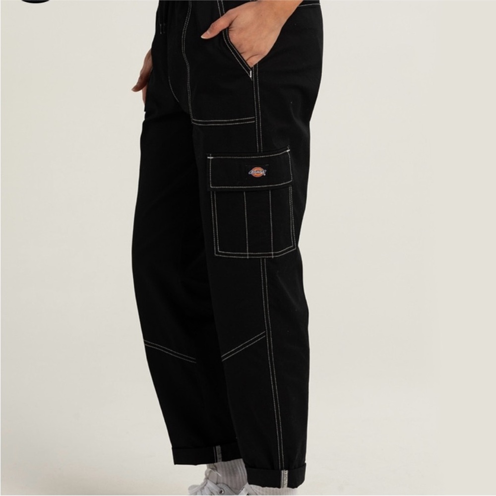 Dickies Black Cargo Pants with White Stitching